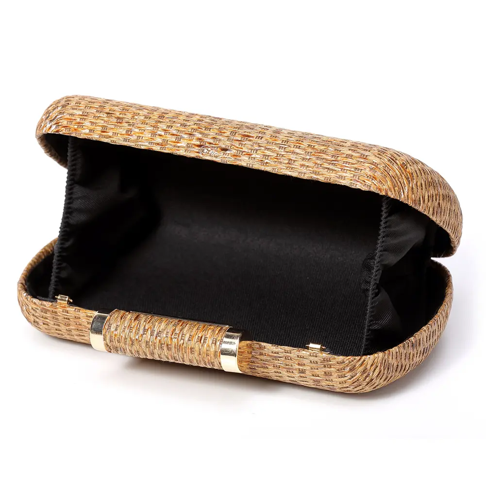 Women Straw Clutch Purse with Chain Strap Hand-Woved Evening Bag Versatile Weaving Satchel Bag Female Party Wedding Bag