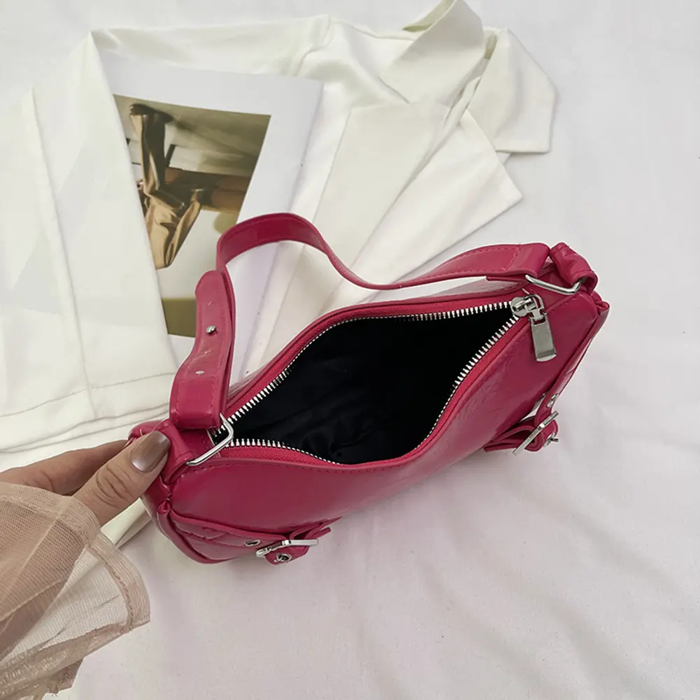 Women PU Underarm Bag Stylish Armpit Bag Large Capacity Vintage Shoulder Bag Solid Color Adjustable Strap for Party Vacation