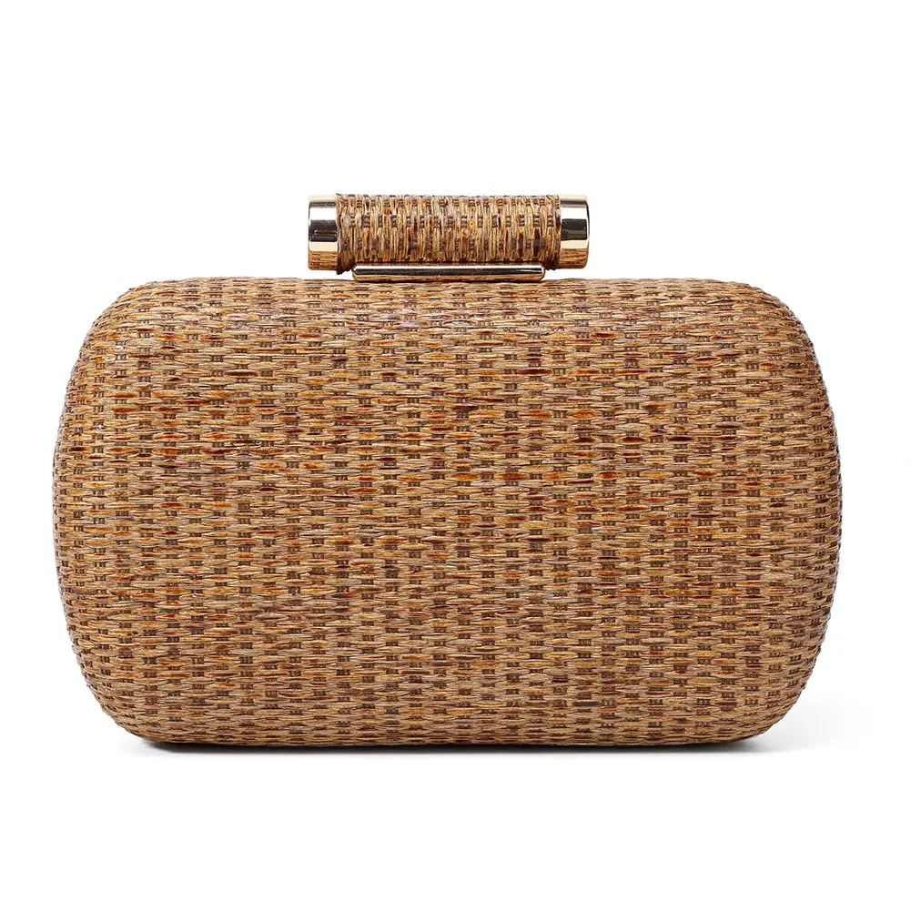 Women Straw Clutch Purse with Chain Strap Hand-Woved Evening Bag Versatile Weaving Satchel Bag Female Party Wedding Bag