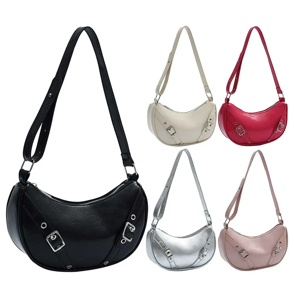Women PU Underarm Bag Stylish Armpit Bag Large Capacity Vintage Shoulder Bag Solid Color Adjustable Strap for Party Vacation