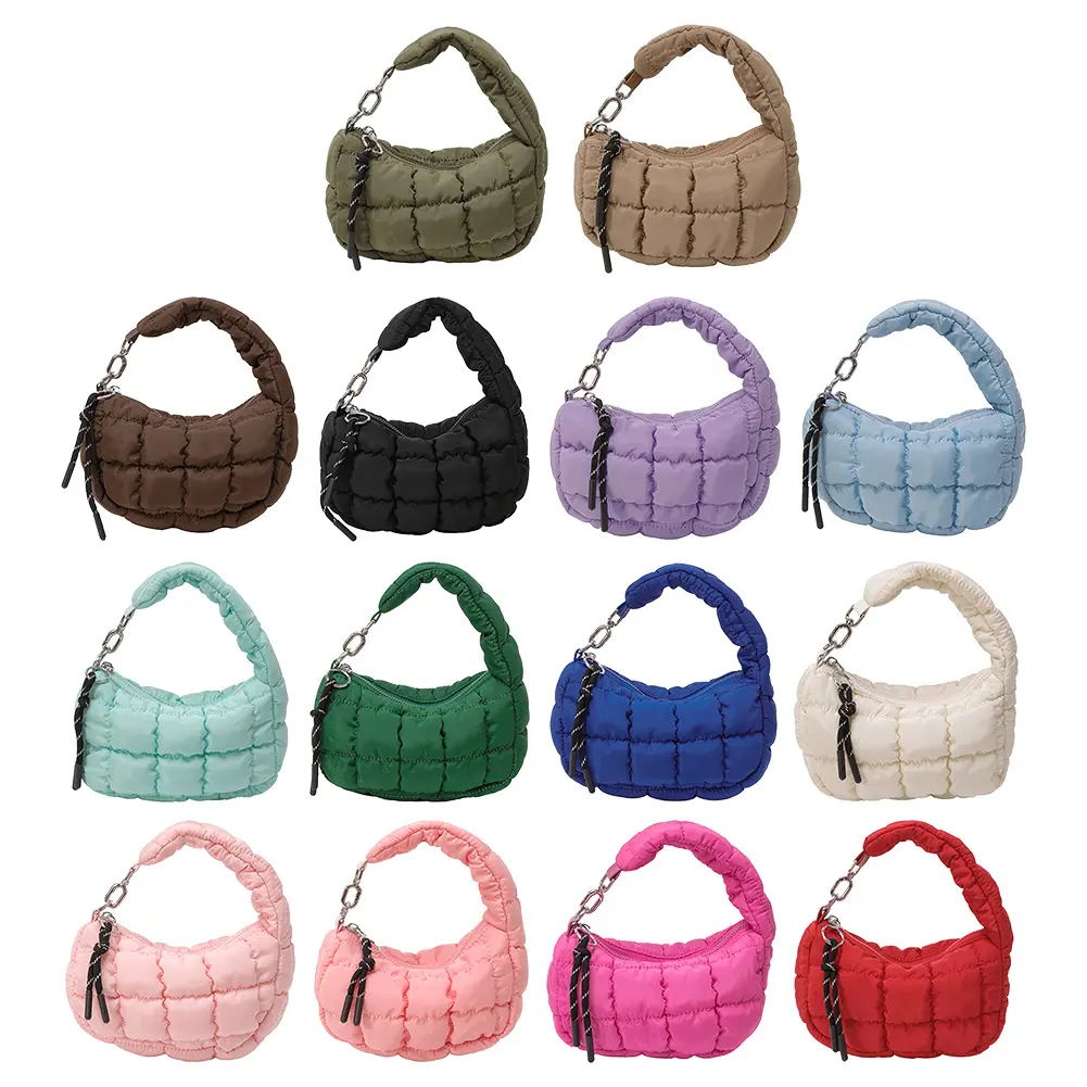 Women Cloud Padded Handbag with Pendant Pleated Quilting Handbag Solid Color Soft Pad Tote Bag Commute Bag
