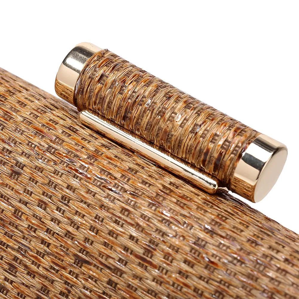 Women Straw Clutch Purse with Chain Strap Hand-Woved Evening Bag Versatile Weaving Satchel Bag Female Party Wedding Bag