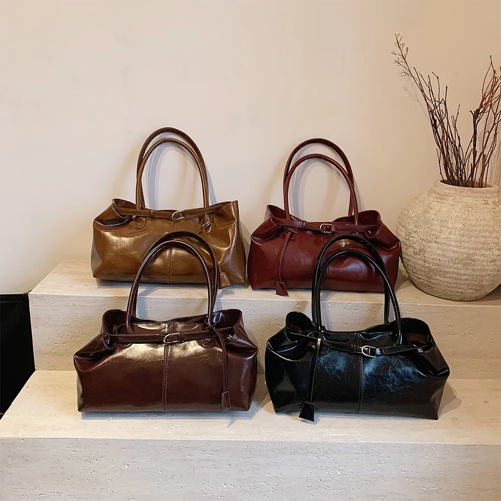 PU Leather Tote Bag Slouchy Hobo Handbag Retro Top Handle Bag Fashion Satchel Bag for Women Work Shopping Travel