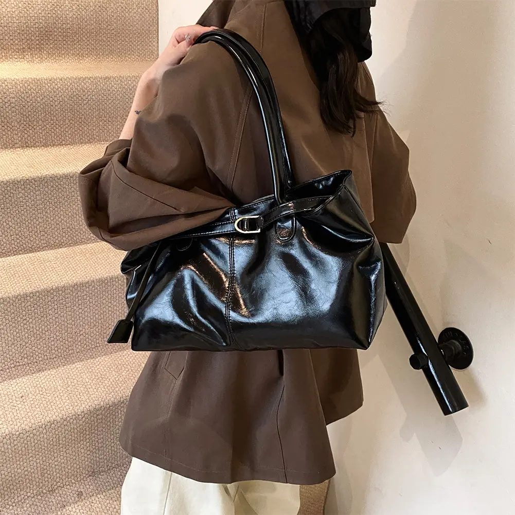 PU Leather Tote Bag Slouchy Hobo Handbag Retro Top Handle Bag Fashion Satchel Bag for Women Work Shopping Travel