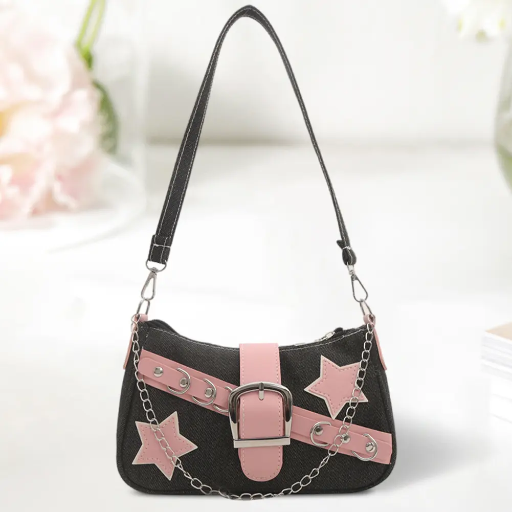 Women Denim Shoulder Bag Wear Resist Simple Armpit Bag Zipper Closure Trendy Handbag Travel Shopping Work Pouch