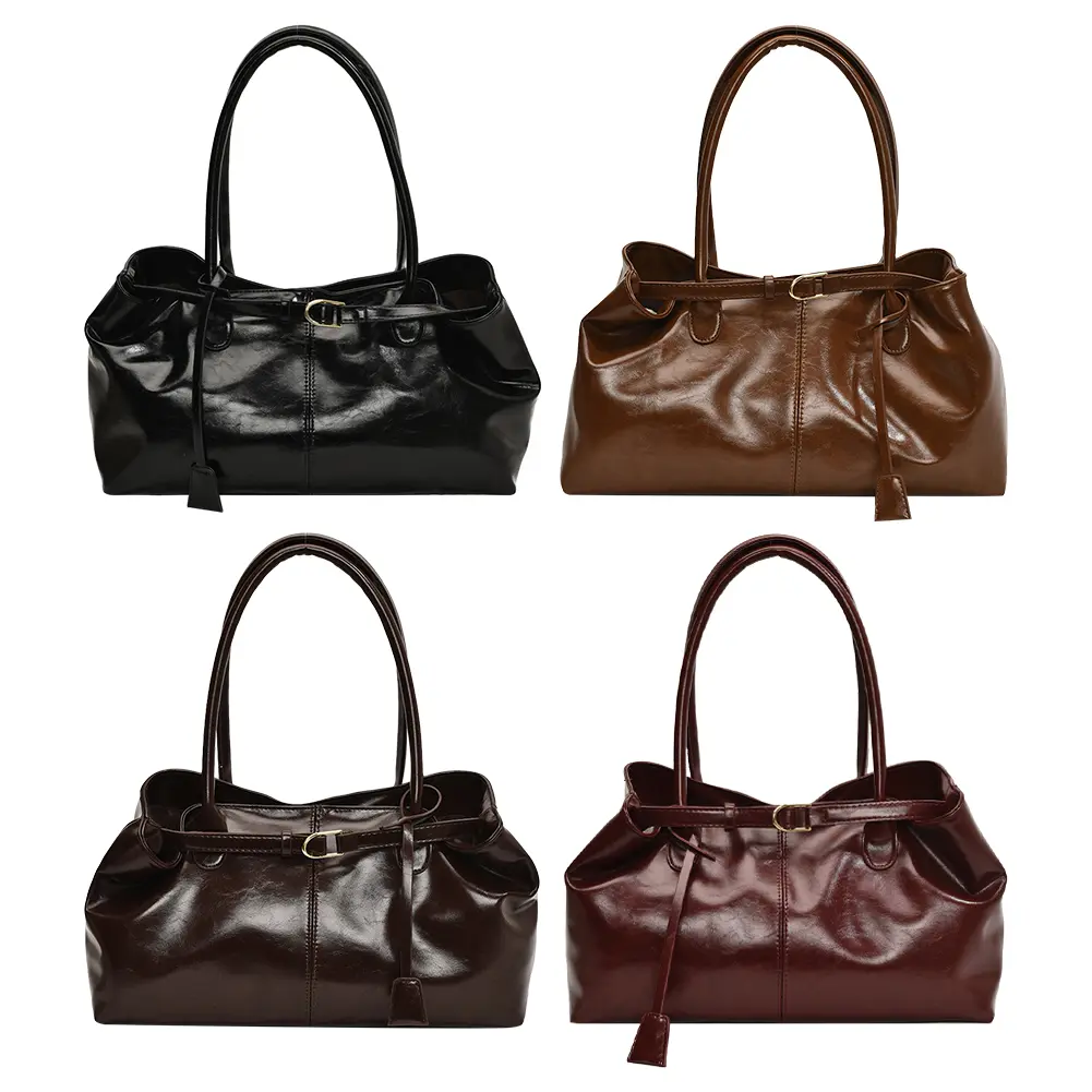PU Leather Tote Bag Slouchy Hobo Handbag Retro Top Handle Bag Fashion Satchel Bag for Women Work Shopping Travel
