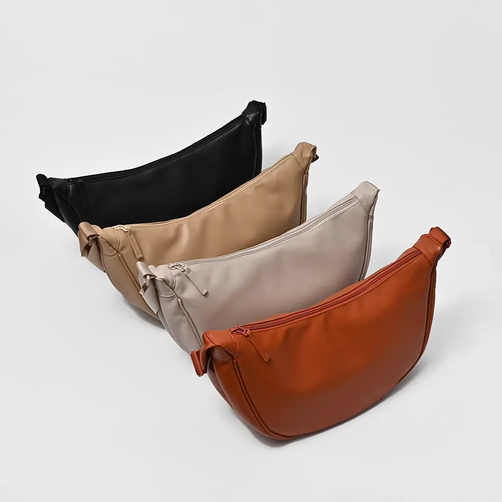 Crescent Bag for Women Men Adjustable Strap Crossbody Bag PU Leather Inner Pocket Handbag Zipper Hobo Bag