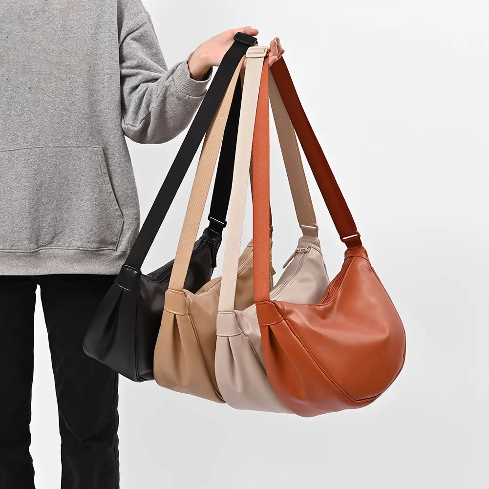 Crescent Bag for Women Men Adjustable Strap Crossbody Bag PU Leather Inner Pocket Handbag Zipper Hobo Bag