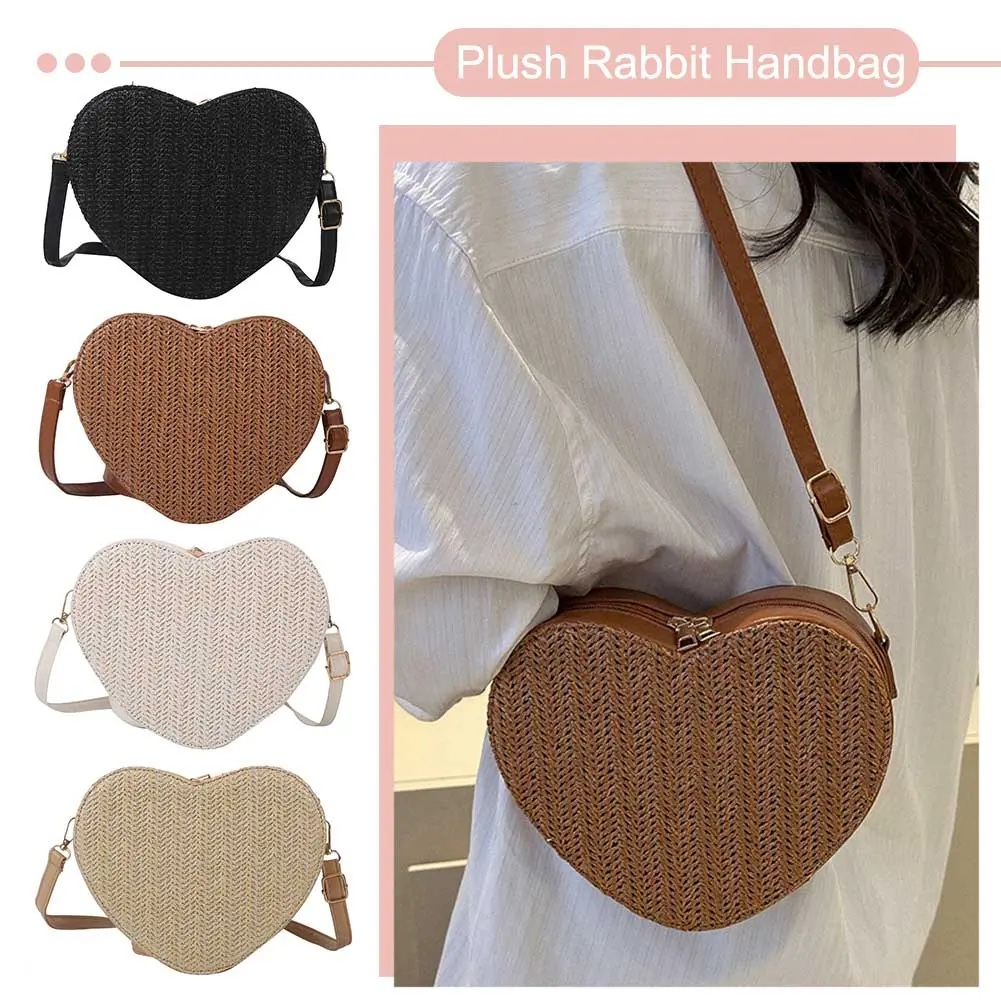 Women Fashion Hobo Bag Large Capacity Straw Messenger Bag Casual Zipper Lightweight Breathable Solid Color  for Birthday Gift