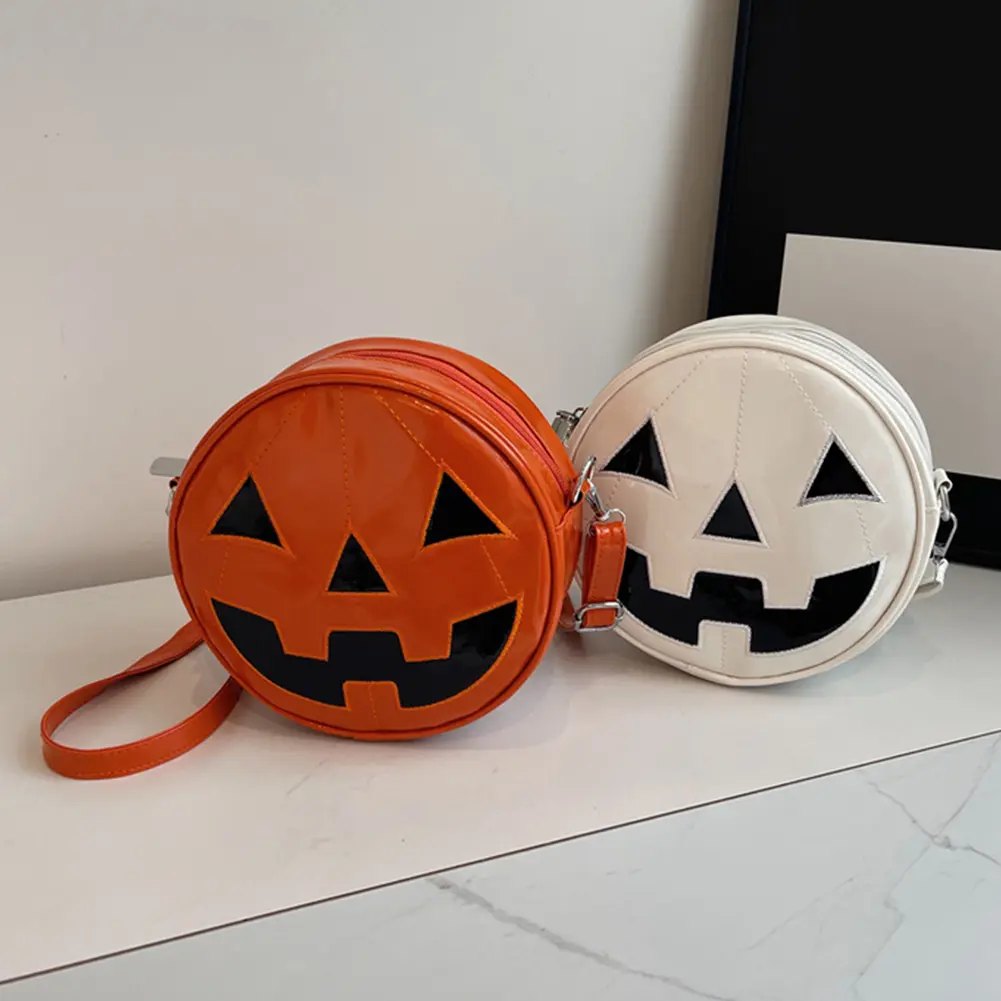 Women Novelty Halloween Devil Shoulder Bag PU Leather Daily Leisure Bag Funny Fashion Pumpkin Satchel Bag Adjustable Strap Round