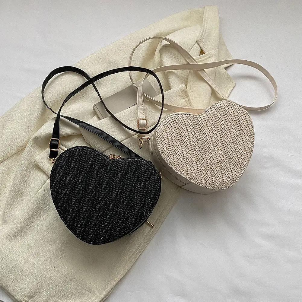 Women Fashion Hobo Bag Large Capacity Straw Messenger Bag Casual Zipper Lightweight Breathable Solid Color  for Birthday Gift