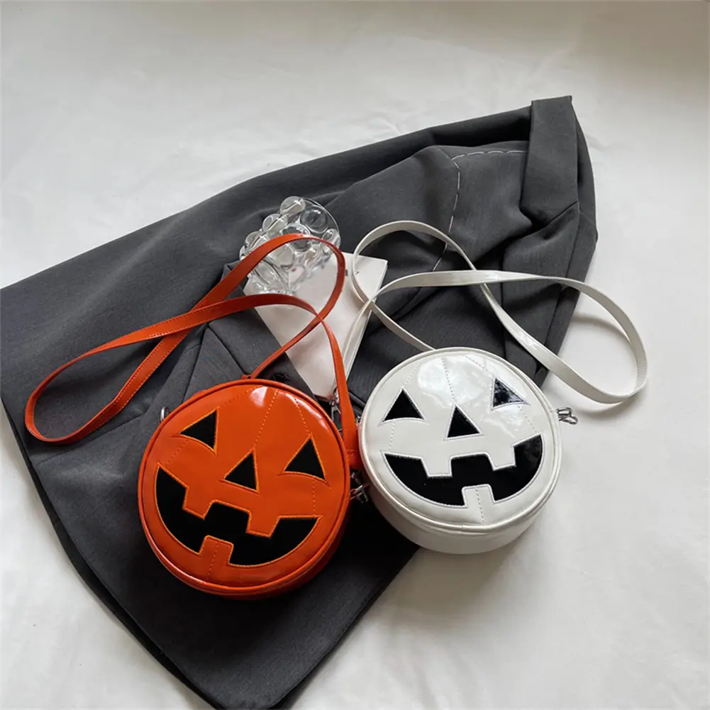 Women Novelty Halloween Devil Shoulder Bag PU Leather Daily Leisure Bag Funny Fashion Pumpkin Satchel Bag Adjustable Strap Round