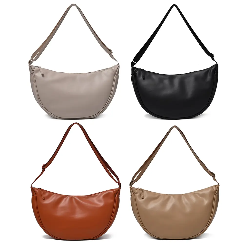 Crescent Bag for Women Men Adjustable Strap Crossbody Bag PU Leather Inner Pocket Handbag Zipper Hobo Bag