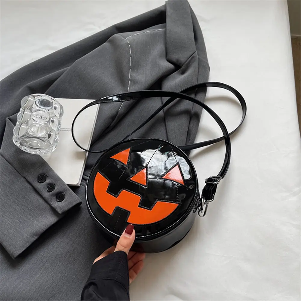 Women Novelty Halloween Devil Shoulder Bag PU Leather Daily Leisure Bag Funny Fashion Pumpkin Satchel Bag Adjustable Strap Round
