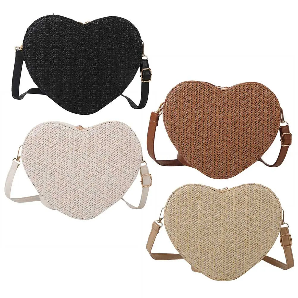 Women Fashion Hobo Bag Large Capacity Straw Messenger Bag Casual Zipper Lightweight Breathable Solid Color  for Birthday Gift