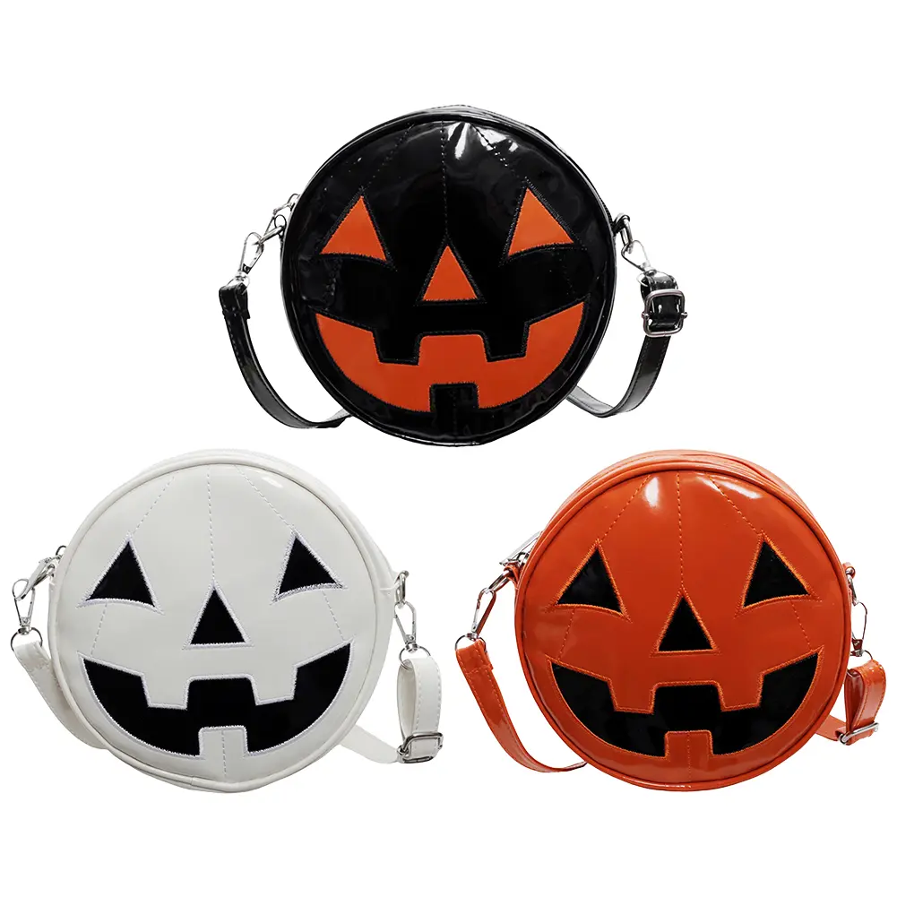 Women Novelty Halloween Devil Shoulder Bag PU Leather Daily Leisure Bag Funny Fashion Pumpkin Satchel Bag Adjustable Strap Round