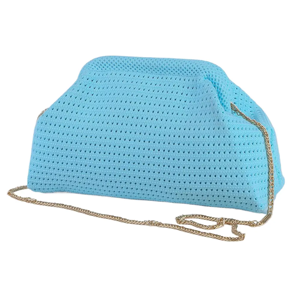 Women Crochet Solid Color Fashion Cloud Pouch Adjustable Evening Clutch Shoulder Crossbody Bag Dumpling Pouch Handbag