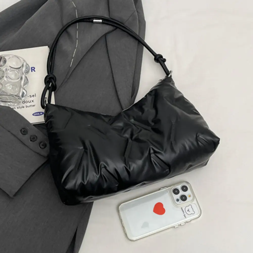 Women Padded Shoulder Bag Fashion Down Tote Handbags Large Capacity Puffer Satchel Bag Casual Winter Commuting Bag