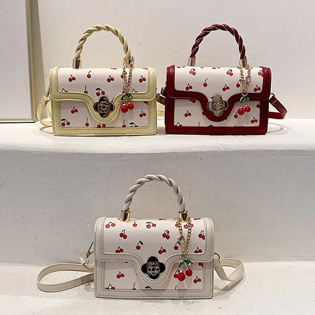 Women Cherry Shoulder Bag PU Leather Sweet Cherry Crossbody Bag Versatile Fashion Tote Handbag Female Daily Commute Bag