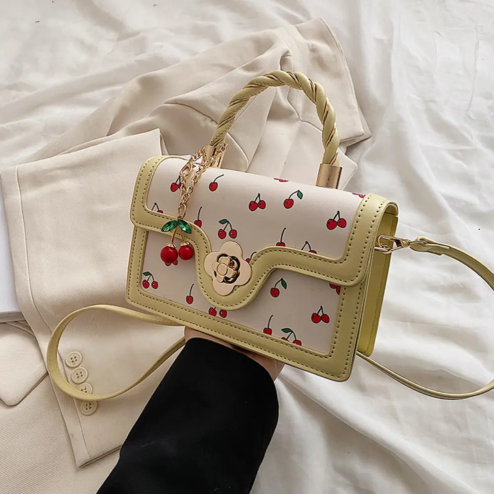 Women Cherry Shoulder Bag PU Leather Sweet Cherry Crossbody Bag Versatile Fashion Tote Handbag Female Daily Commute Bag