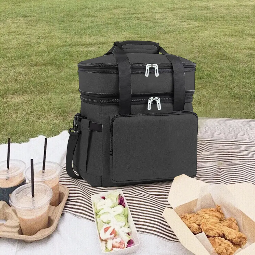 Double Layers Lunch Box Bag Large Capacity Thickened Bento Bag Waterproof Portable Storage Bag Work Trip Bag