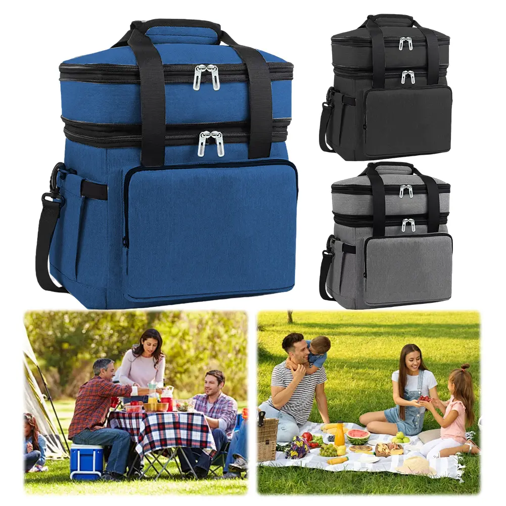 Double Layers Lunch Box Bag Large Capacity Thickened Bento Bag Waterproof Portable Storage Bag Work Trip Bag