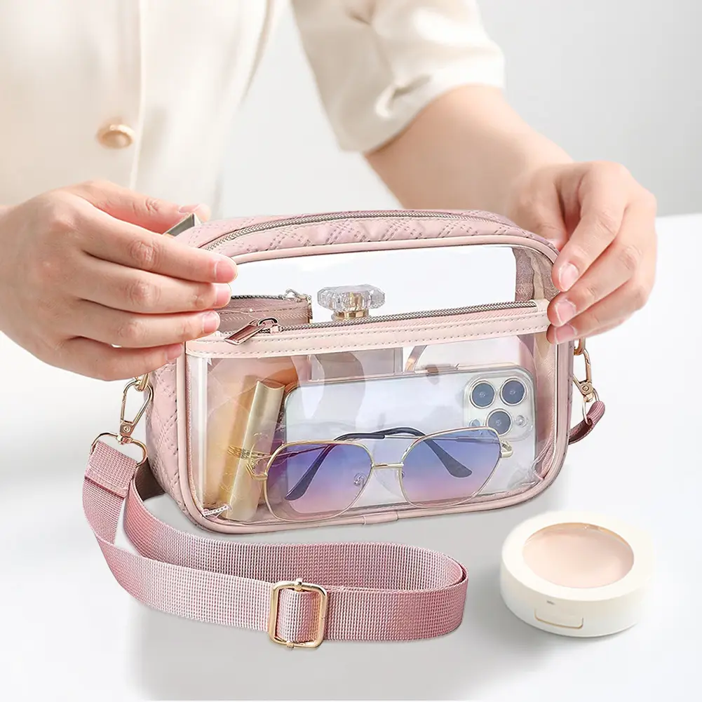 PVC Trendy Chest Bag with Adjustable Strap Transparent Crossbody Bag Large Capacity Stylish Sling Bag Female Travel Commute Bag