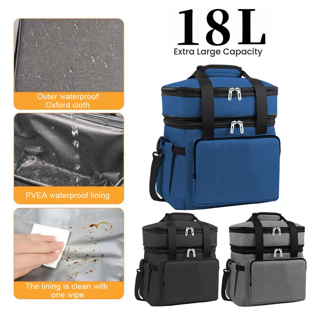 Double Layers Lunch Box Bag Large Capacity Thickened Bento Bag Waterproof Portable Storage Bag Work Trip Bag