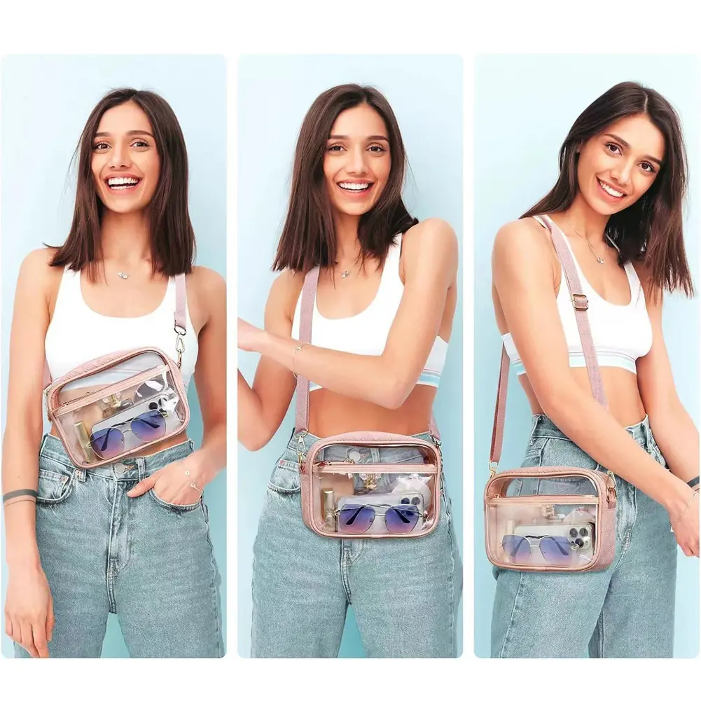 PVC Trendy Chest Bag with Adjustable Strap Transparent Crossbody Bag Large Capacity Stylish Sling Bag Female Travel Commute Bag