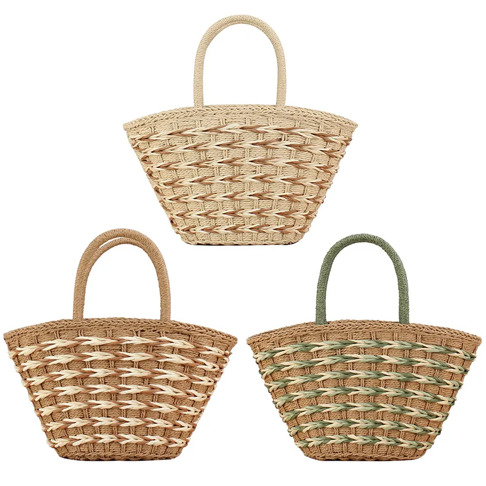 Women Straw Woven Tote Bag Summer Beach Bags Zipper Closure Fashion Woven Handbag Handwoven Shoulder Bag for Travel Shopping