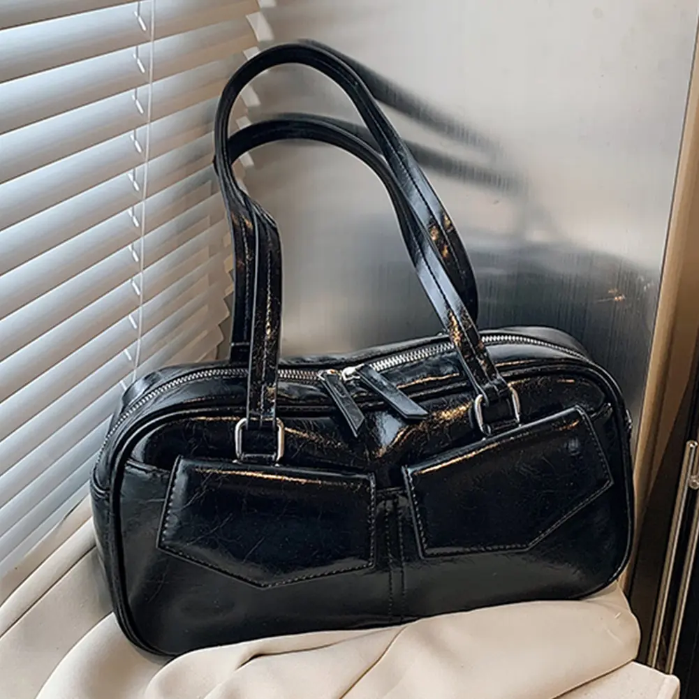 Women Small Shoulder Bags Female Underarm Bag PU Leather Fashion Trend Underarm Bag Multi Pockets Solid Simple Commute Tote