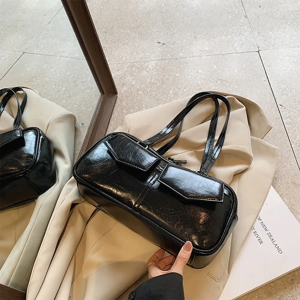 Women Small Shoulder Bags Female Underarm Bag PU Leather Fashion Trend Underarm Bag Multi Pockets Solid Simple Commute Tote