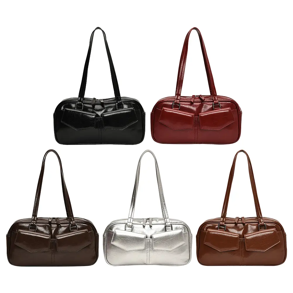 Women Small Shoulder Bags Female Underarm Bag PU Leather Fashion Trend Underarm Bag Multi Pockets Solid Simple Commute Tote