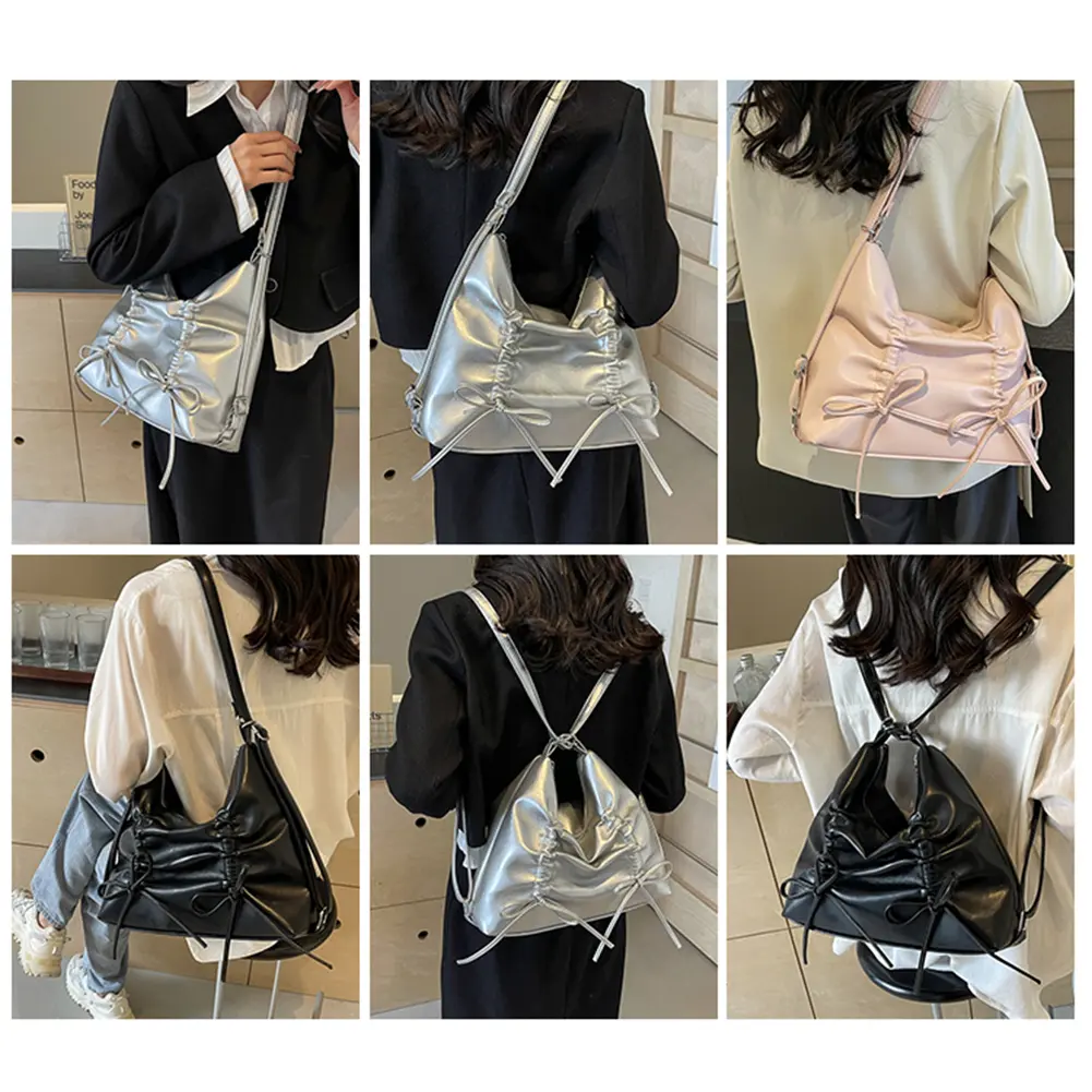 Women Luxury Shoulder Bag PU Leather Daily Tote Handbag Adjustable Strap Solid Color Backpack Female Outdoor Bag