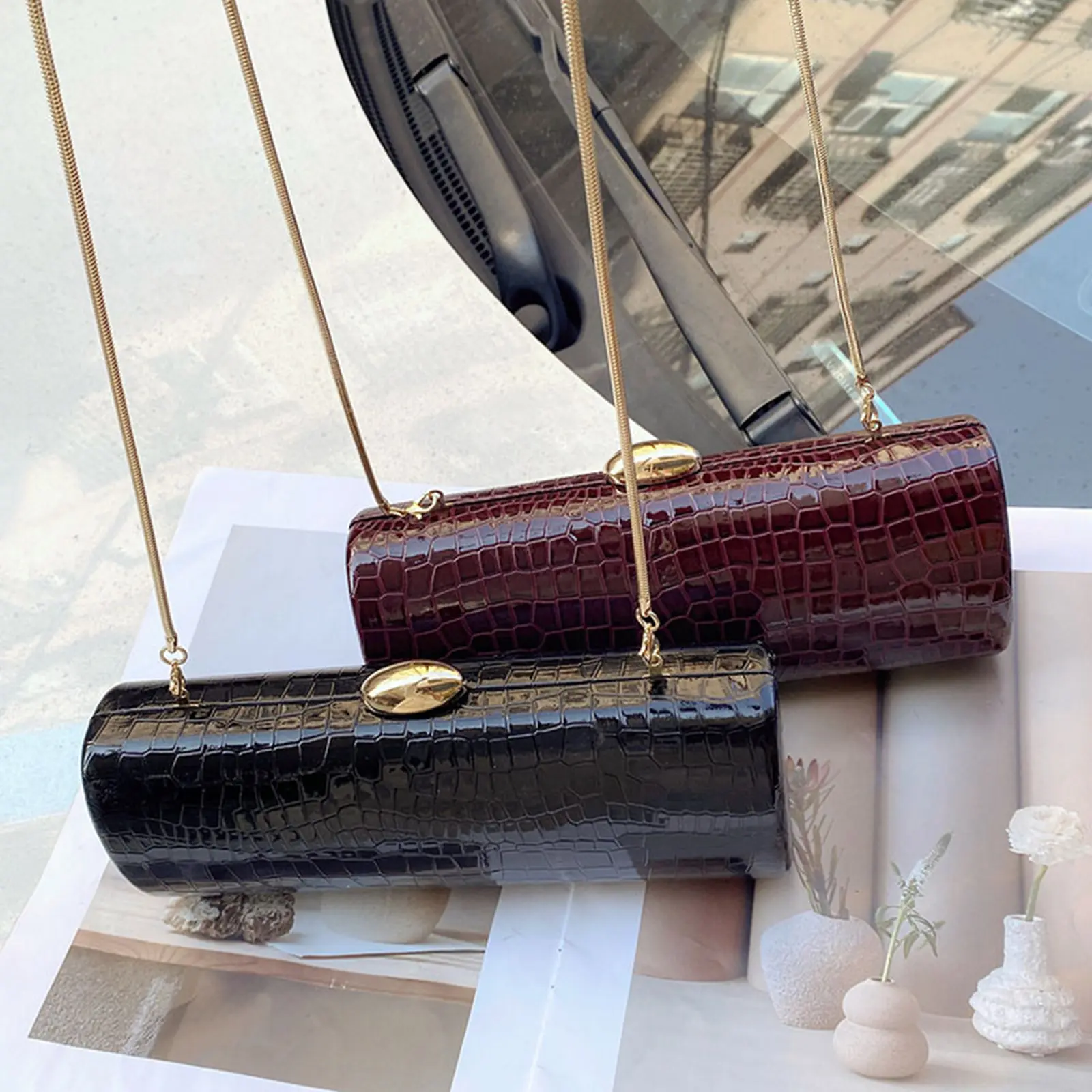 Women Vintage Clutch Bag Crocodile Pattern Trendy Clutch Purse PU Leather Retro Handbag Motorcycle Dating Party Bag