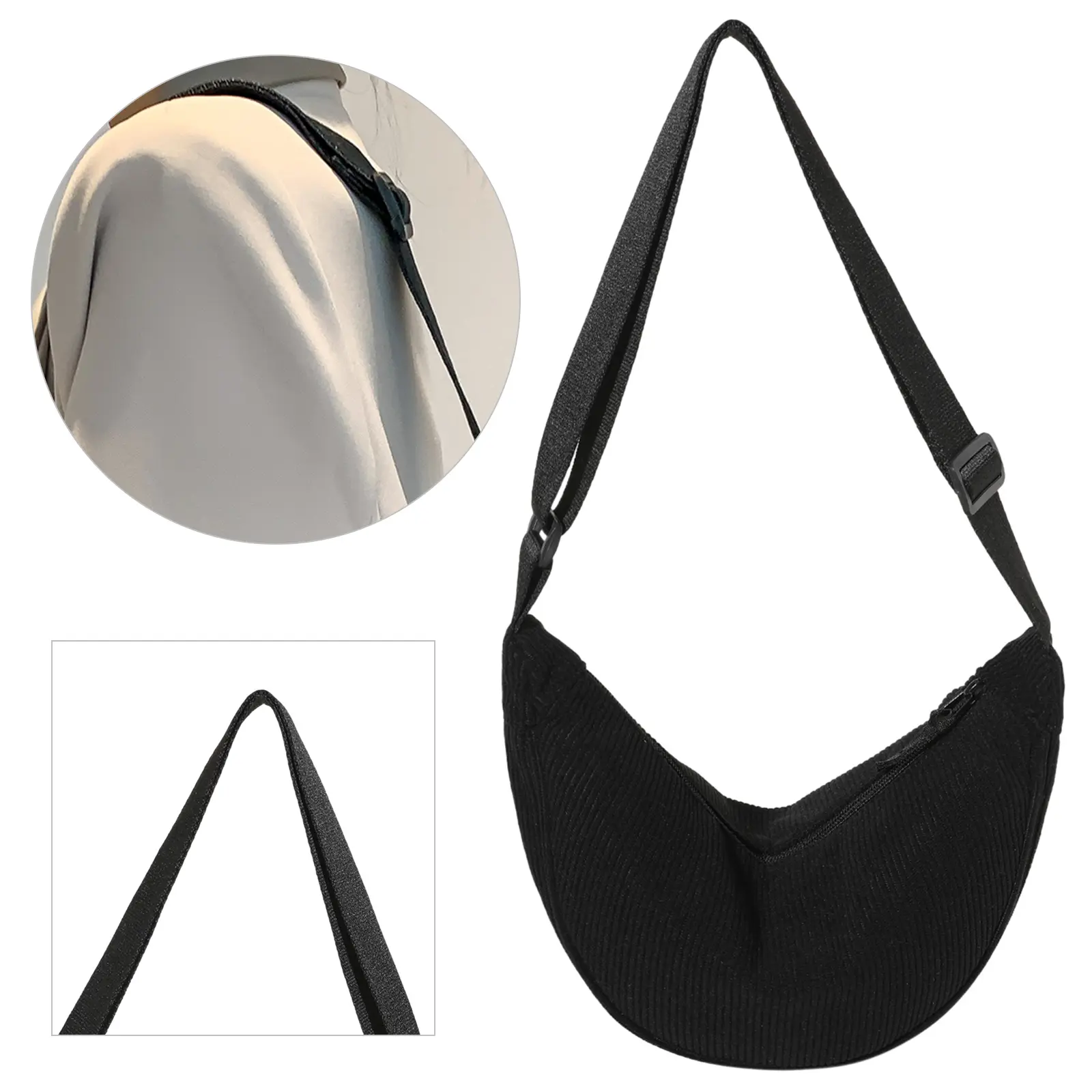 Dumpling Bag Crossbody Bag Adjustable Strap Corduroy Stylish Shoulder Bag Solid Color Chest Bag Casual Commuting Bag