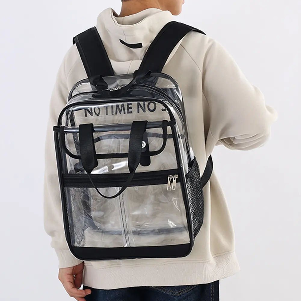 Clear PVC Backpack Transparent School Backpack Large Capacity See Through Bookbag Multi-pockets PVC School Bag Travel Daypack