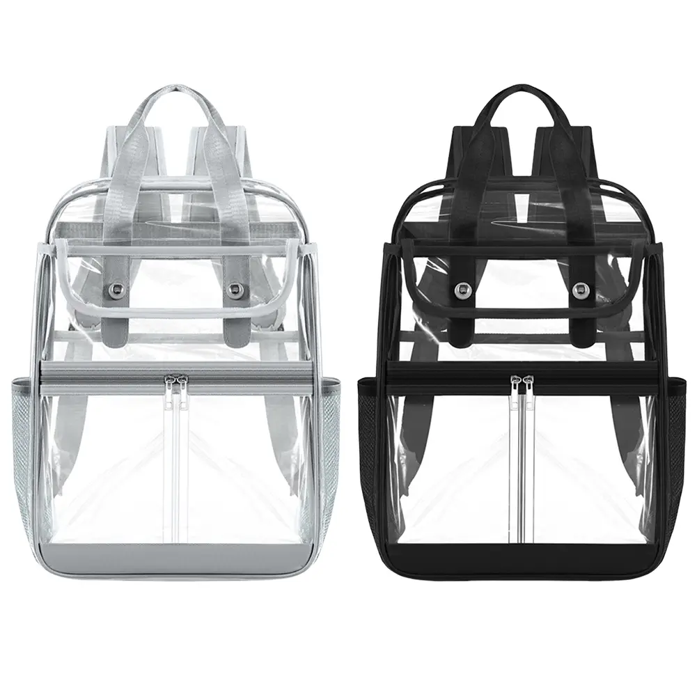 Clear PVC Backpack Transparent School Backpack Large Capacity See Through Bookbag Multi-pockets PVC School Bag Travel Daypack