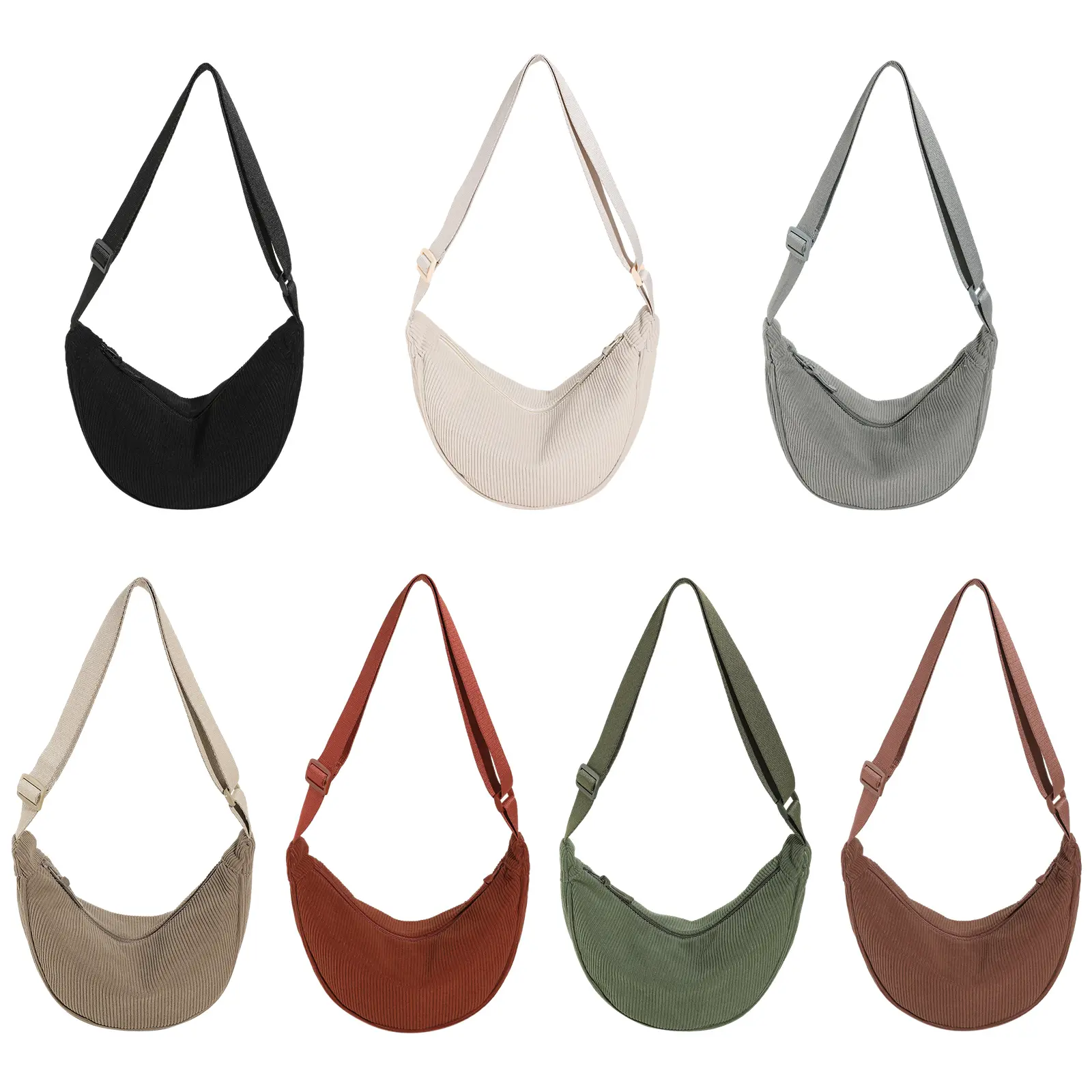 Dumpling Bag Crossbody Bag Adjustable Strap Corduroy Stylish Shoulder Bag Solid Color Chest Bag Casual Commuting Bag