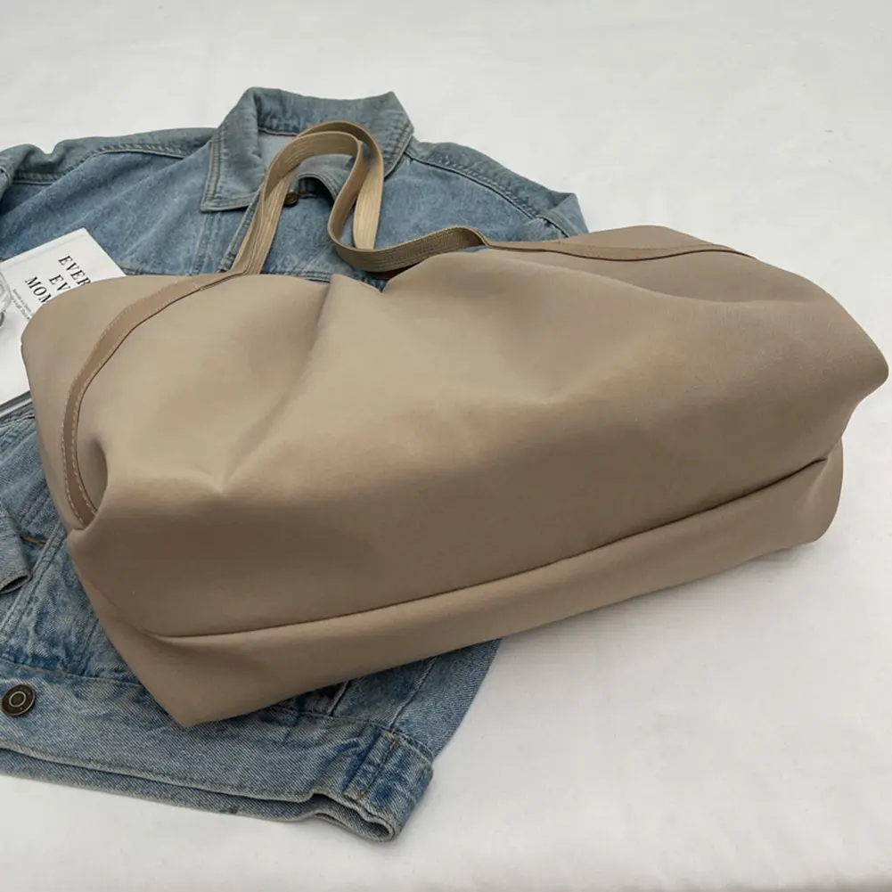 Women Shopping Handheld Bag Large Capacity Canvas Simple Shoulder Bag Contrast Color Beach Tote Bag Daily Bag for Female