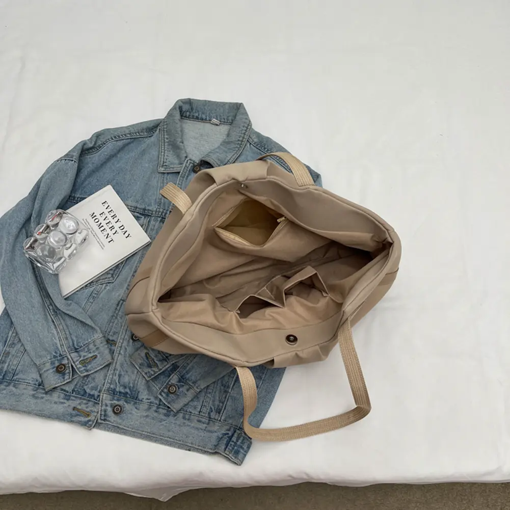 Women Shopping Handheld Bag Large Capacity Canvas Simple Shoulder Bag Contrast Color Beach Tote Bag Daily Bag for Female