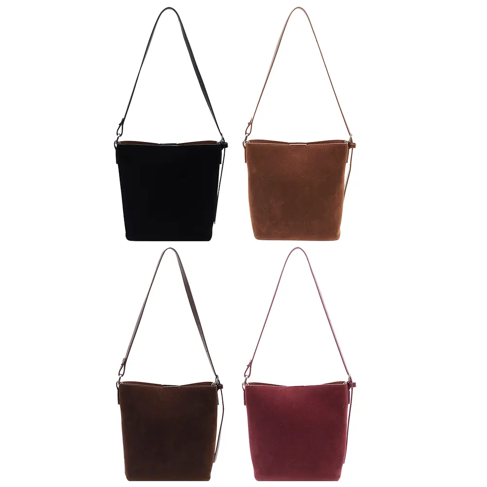 Women Suede Crossbody Bag Magnetic Closure Bucket Bag Adjustable Strap Handbag Trendy Tote Bag for Work Travel
