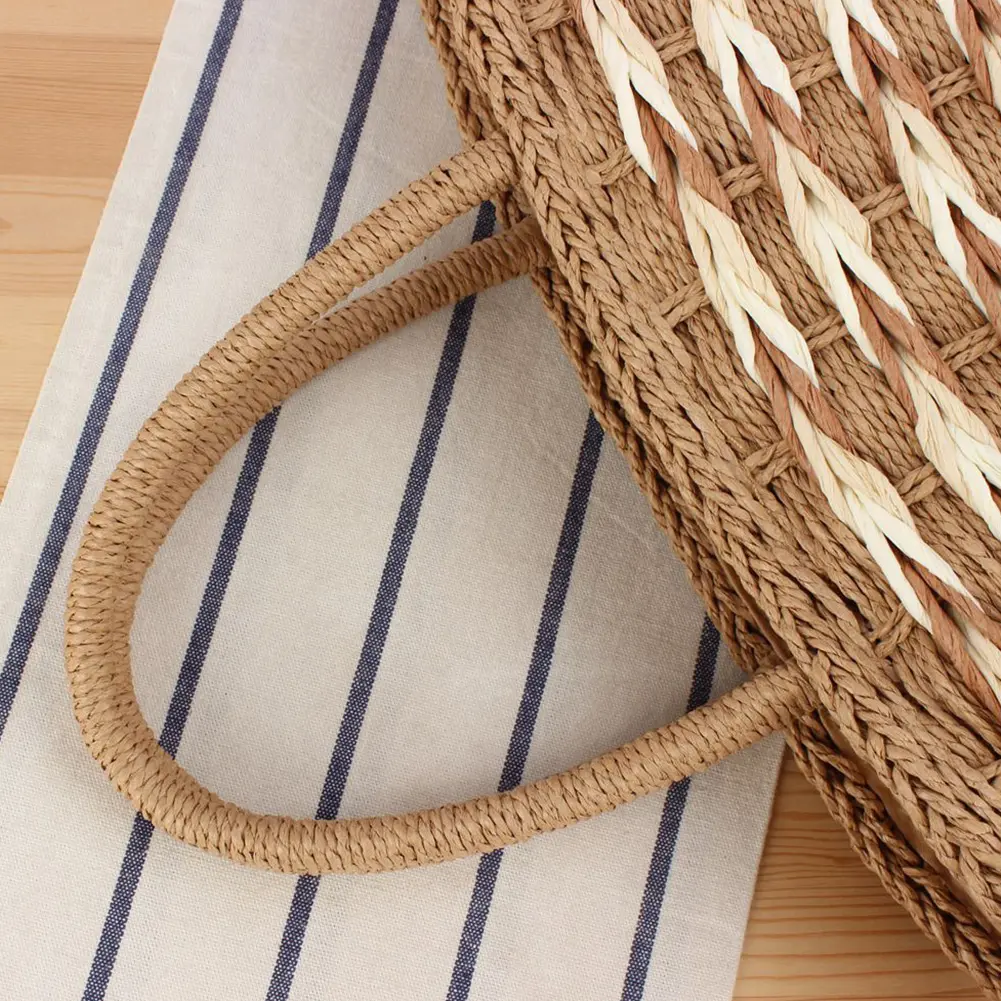 Women Straw Woven Tote Bag Fashion Woven Handbag Large Capacity Handwoven Shoulder Bag Handmade Straw Bag for Travel Vacation