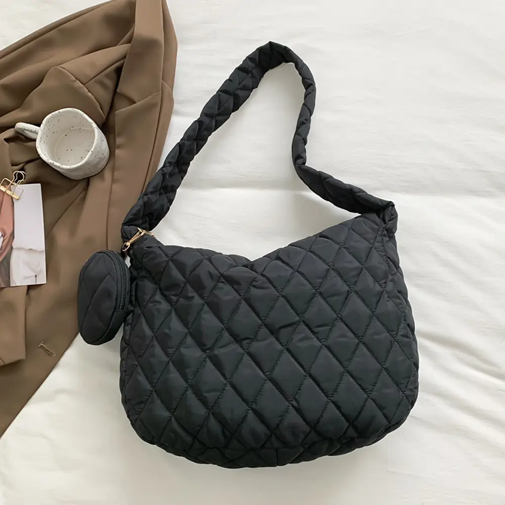 Women Quilted Shoulder Bag Versatile Padded Tote Handbag Large Capacity Puffer Satchel Bag Winter Shopper Bag