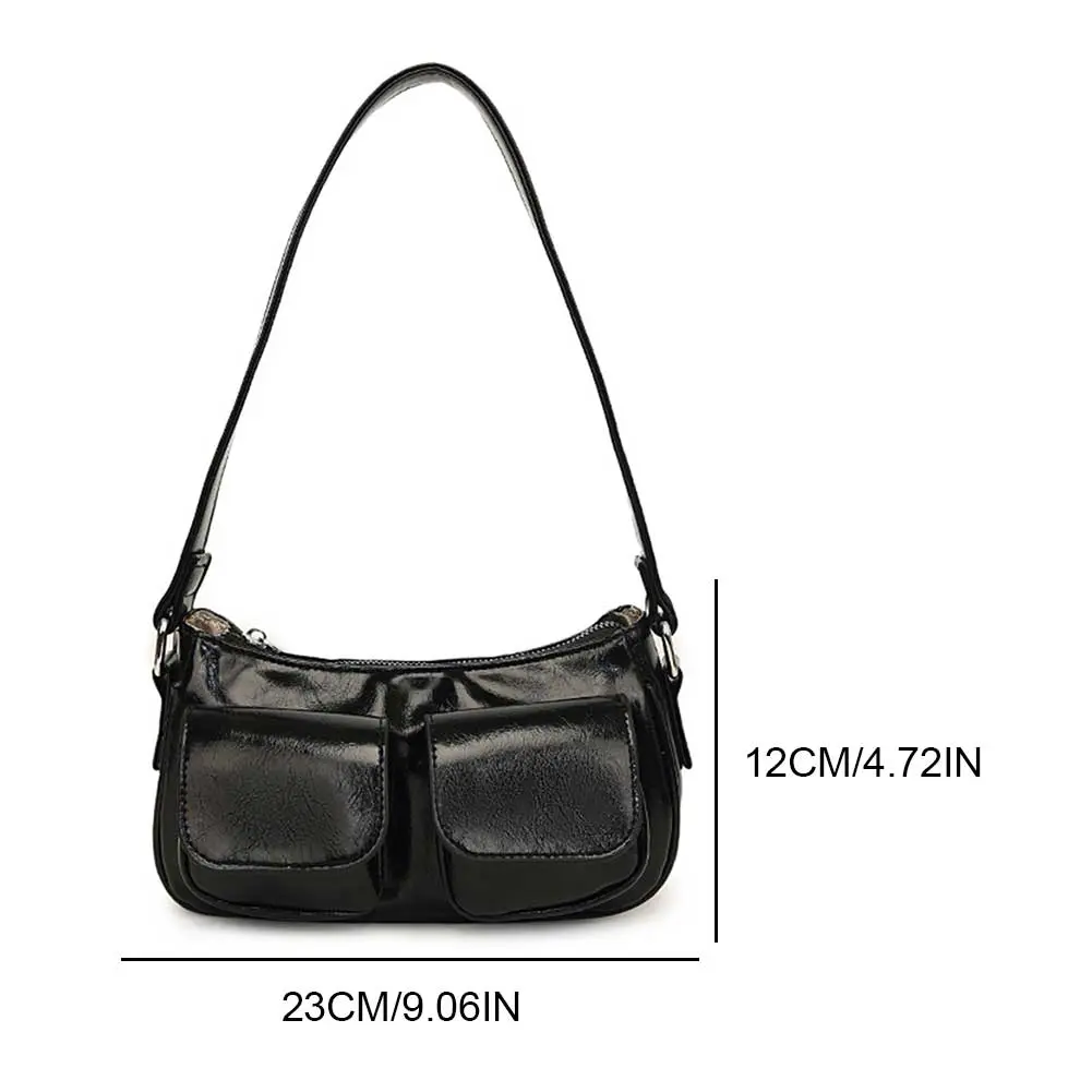 Women Satchel Hobo Bag Double Pockets PU Leather Handbag Solid Color Underarm Bag Clutch Purse Shopping Bag