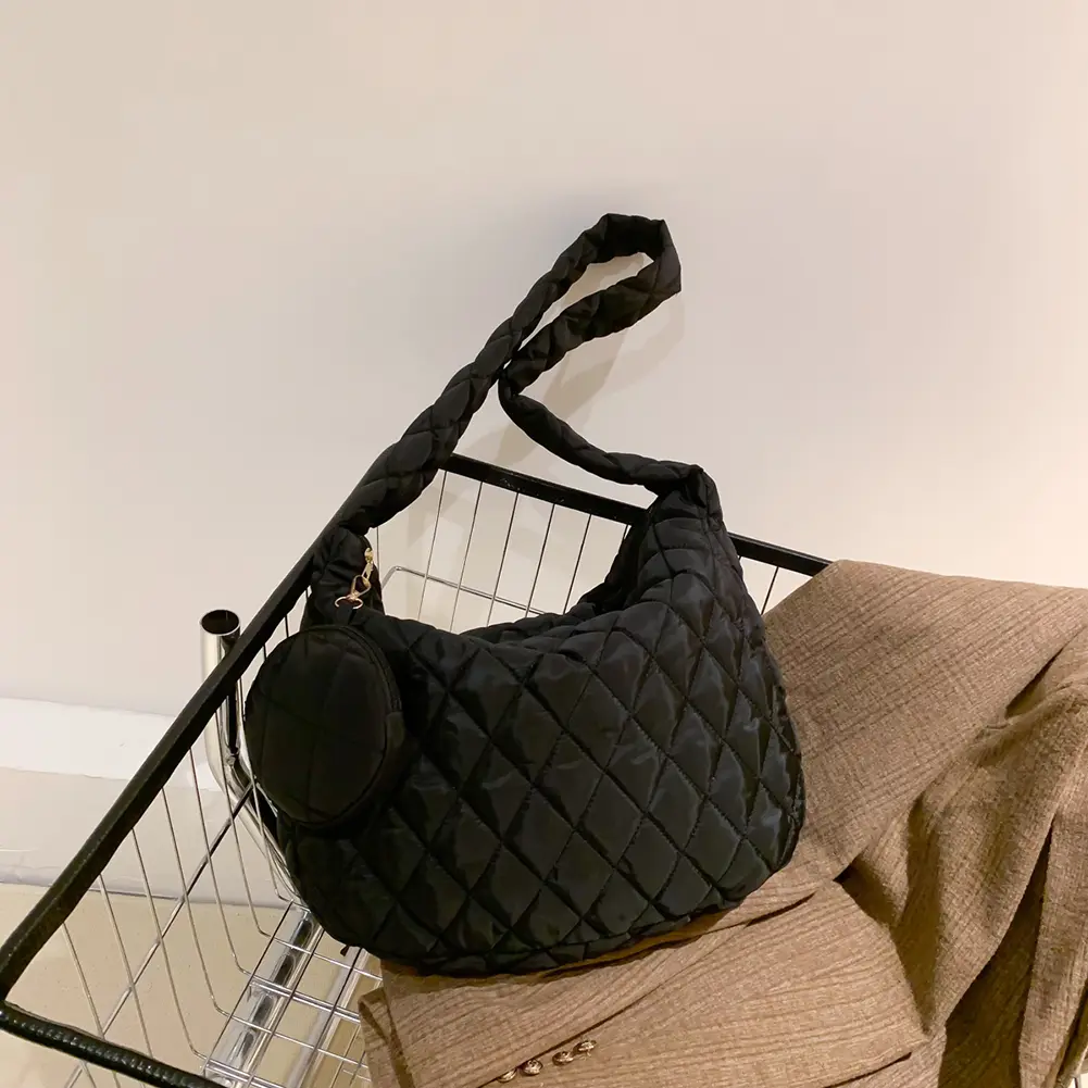 Women Quilted Shoulder Bag Versatile Padded Tote Handbag Large Capacity Puffer Satchel Bag Winter Shopper Bag