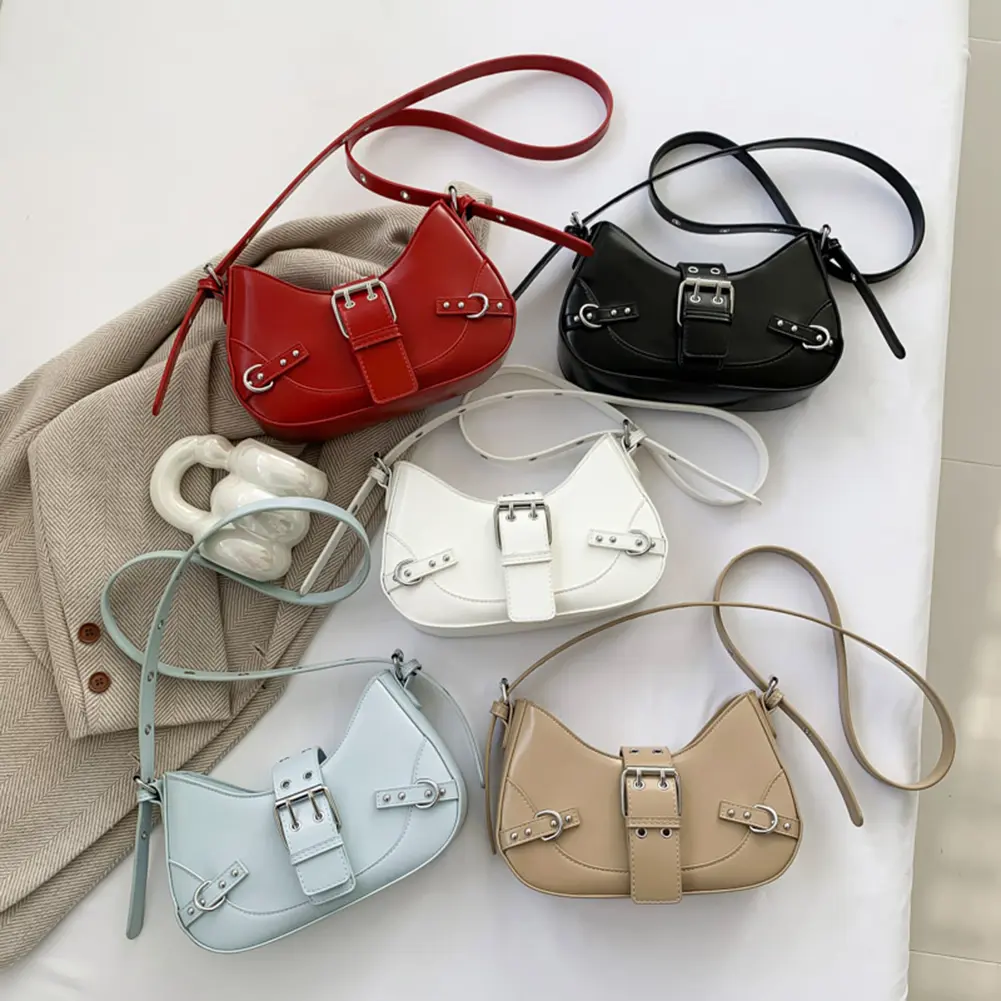 Women Cool Style Crescent Bag Adjustable Strap and Buckle Y2K Shoulder Bag Single Shoulder Bag Solid Color for Party Vacation