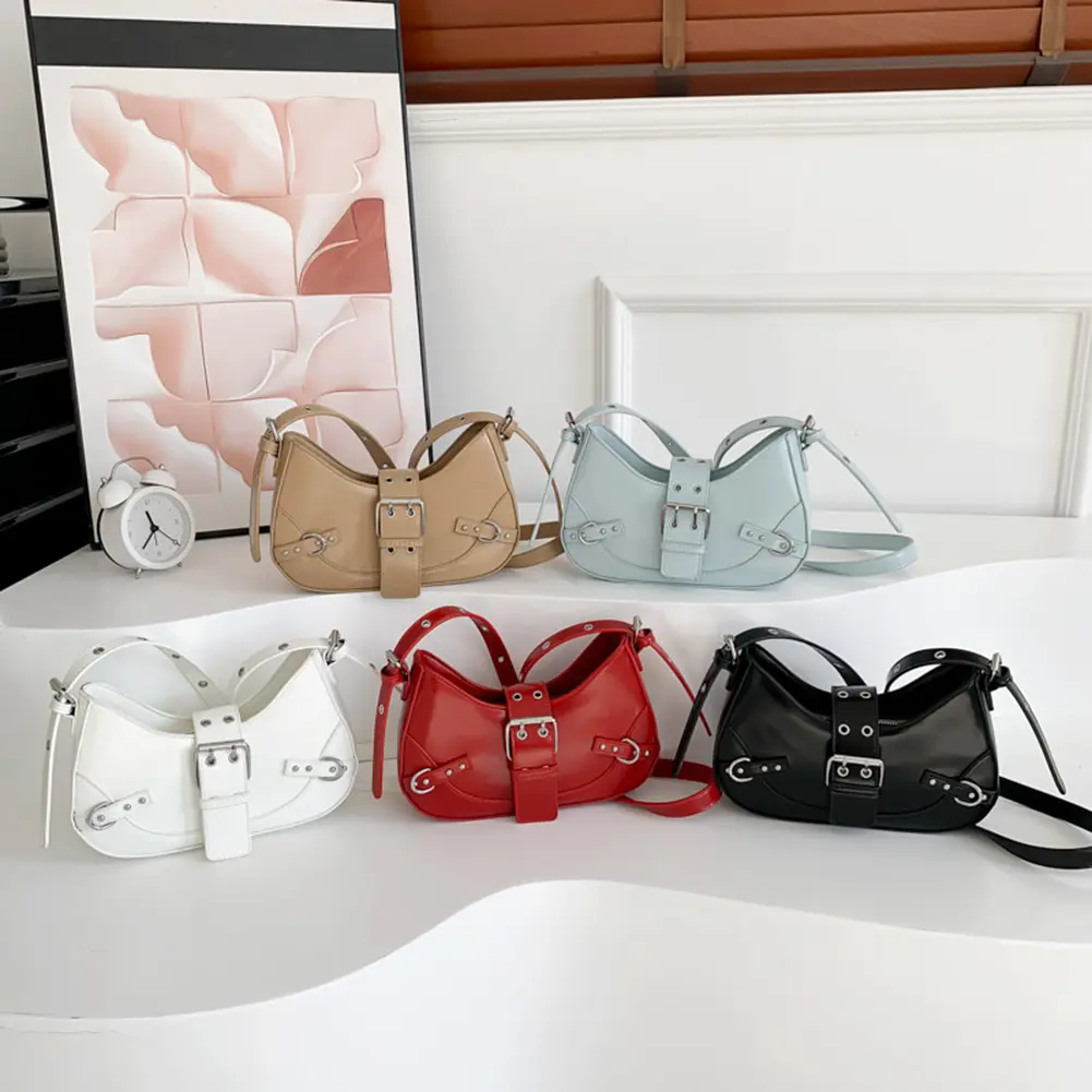 Women Cool Style Crescent Bag Adjustable Strap and Buckle Y2K Shoulder Bag Single Shoulder Bag Solid Color for Party Vacation