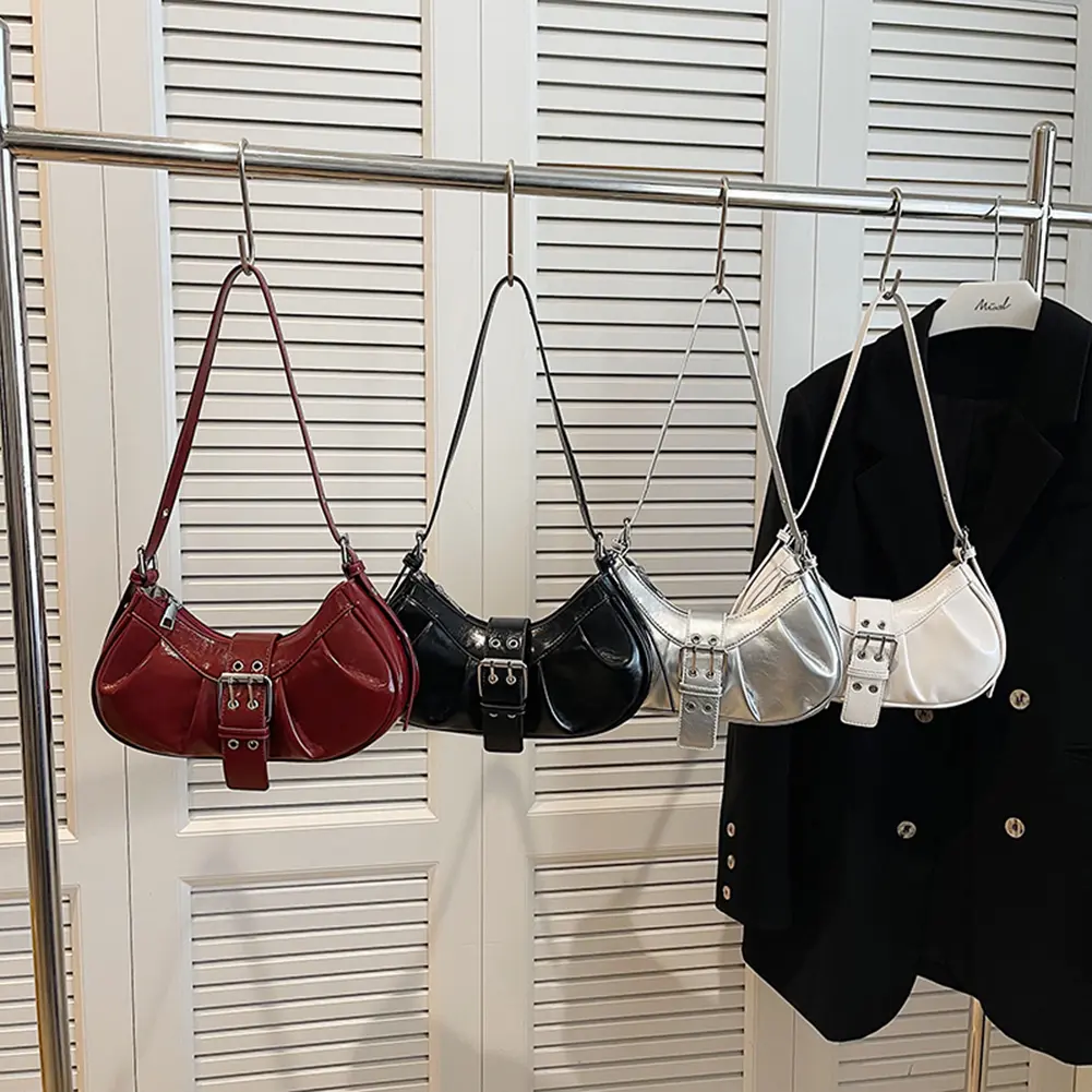 PU Leather Shoulder Bag Y2K for Women Crossbody Bag with Adjustable Strap Hobo Bag Buckle Underarm Purse for Travel Commuting