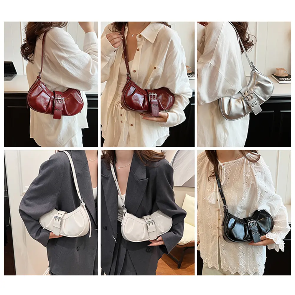 PU Leather Shoulder Bag Y2K for Women Crossbody Bag with Adjustable Strap Hobo Bag Buckle Underarm Purse for Travel Commuting